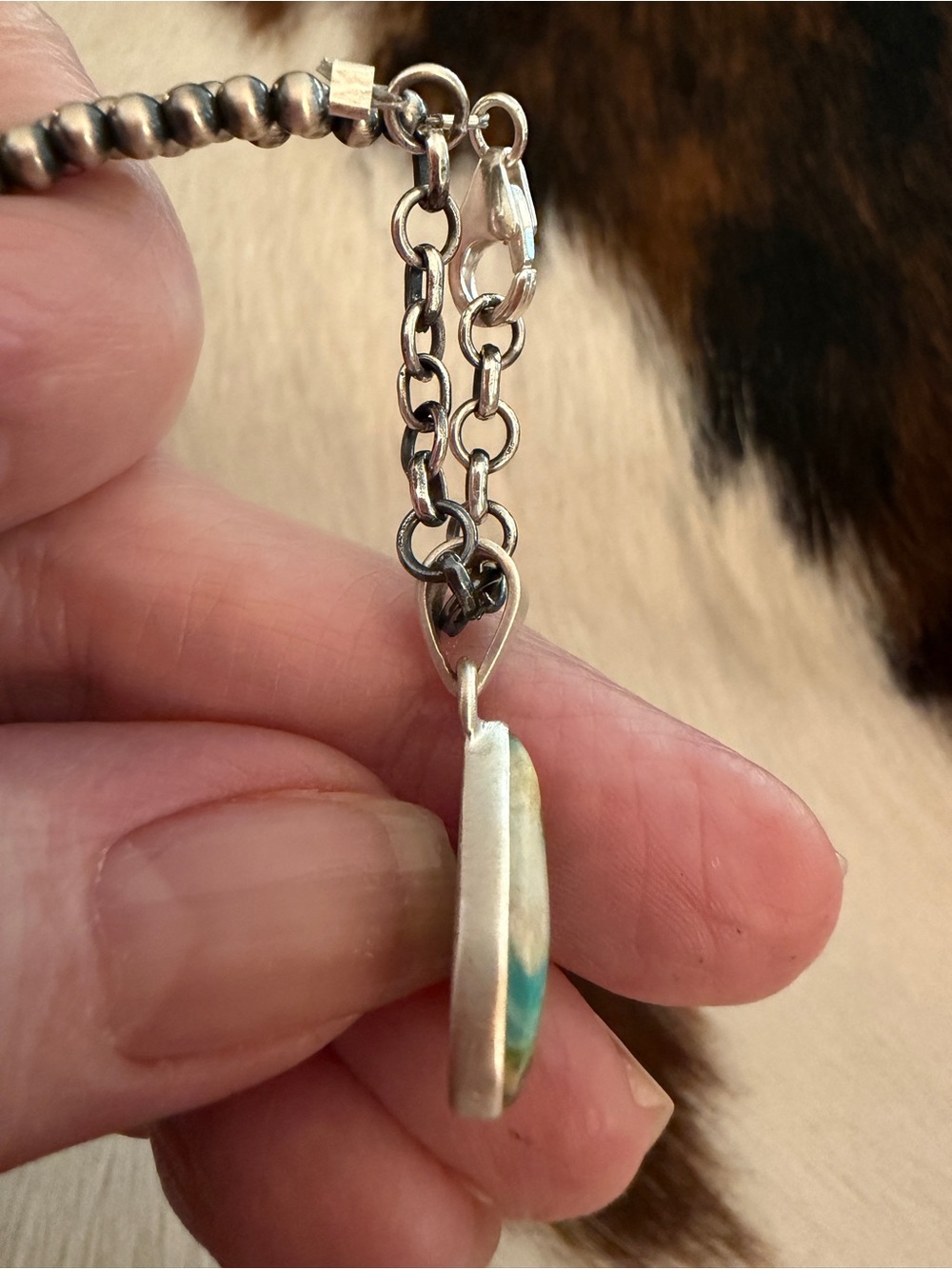 ❤️ Sonoran Gold Turquoise Navajo Style Matte Brushed Sterling 925 Unisex Pendant - Picture 4 of 12